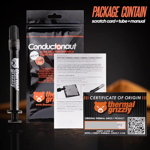 Thermal Grizzly Liquid Metal Thermal Paste Conductonaut 1 Gram - Made in Germany Liquid Metal for PS5, CPU, GPU, Xbox, Game Consoles Best for Overclocking Premium Materials