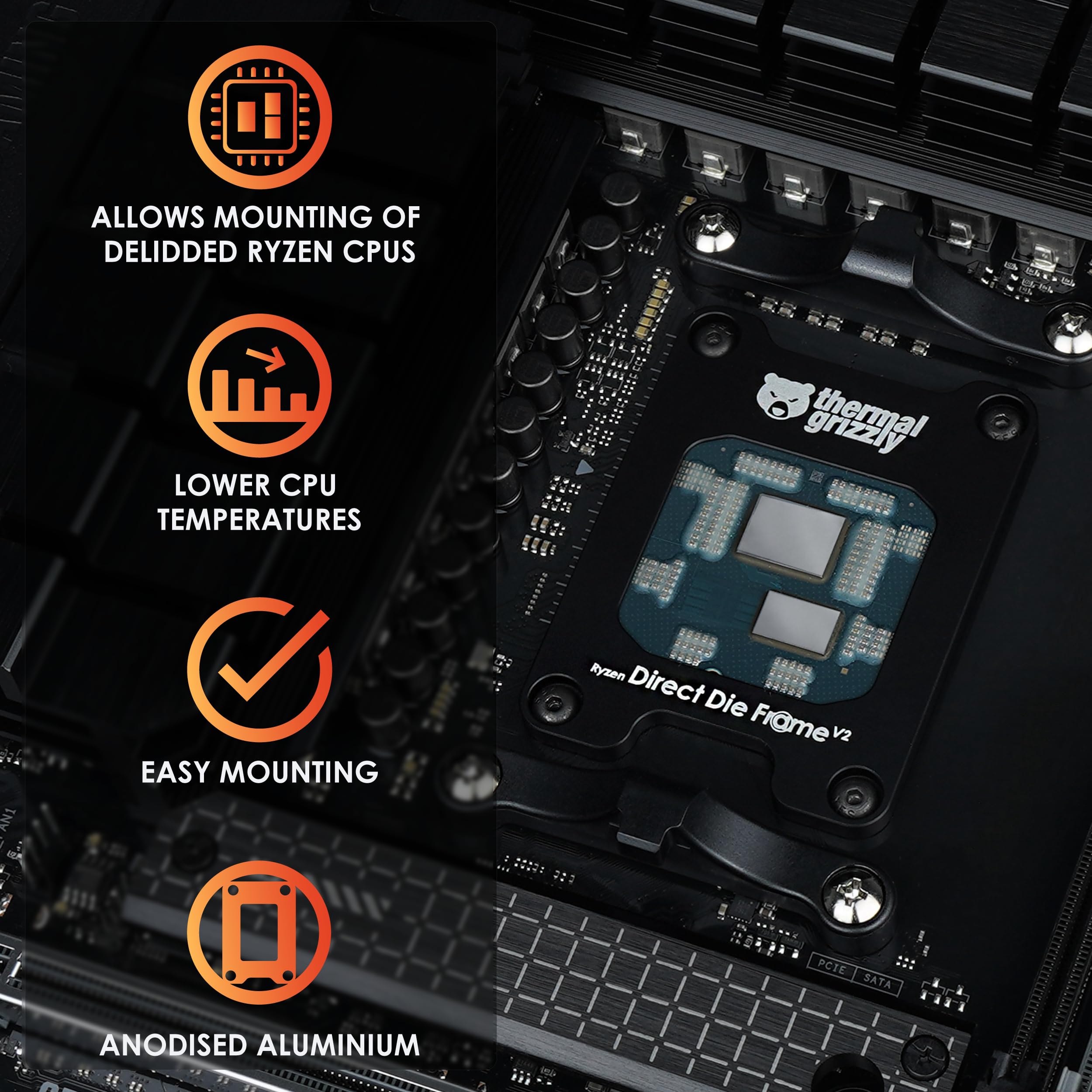 Thermal Grizzly Direct Die Frame Ryzen 7000 V2 - Increased Compatibility - for Mounting Ryzen 7000 CPU Processors Without The Integrated Heatspreader - Made in Germany