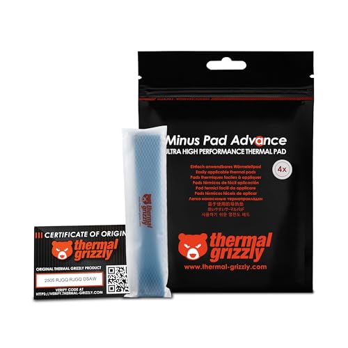 Thermal Grizzly Minus Pad Advance – 4-Pack Thermal Interface Pad, 120x20x3.0mm, Electrically Non-Conductive, High Thermal Conductivity & Compressibility for SSDs, GPUs & Electronics
