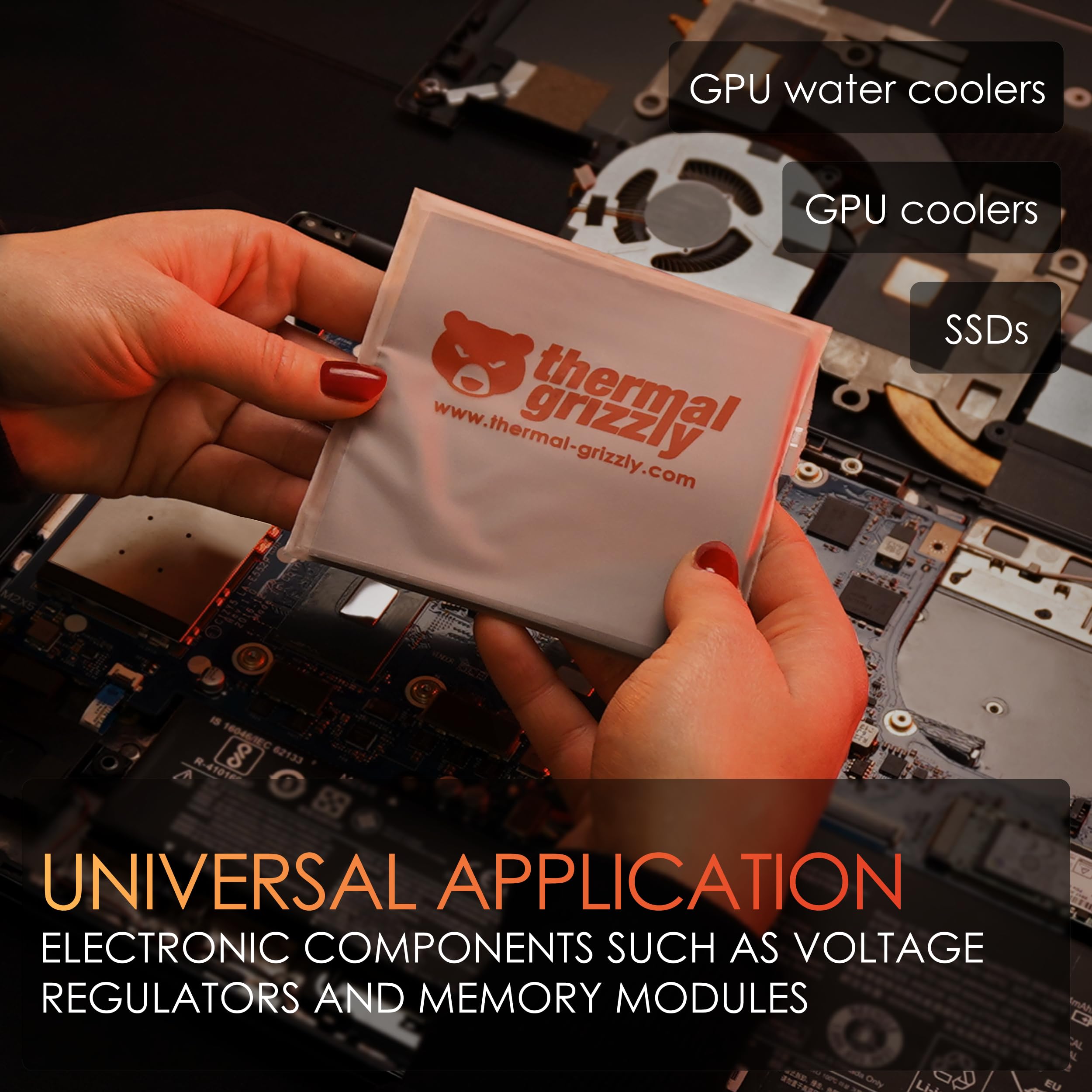 Thermal Grizzly Minus Pad Advance – 4-Pack Thermal Interface Pad, 120x20x3.0mm, Electrically Non-Conductive, High Thermal Conductivity & Compressibility for SSDs, GPUs & Electronics