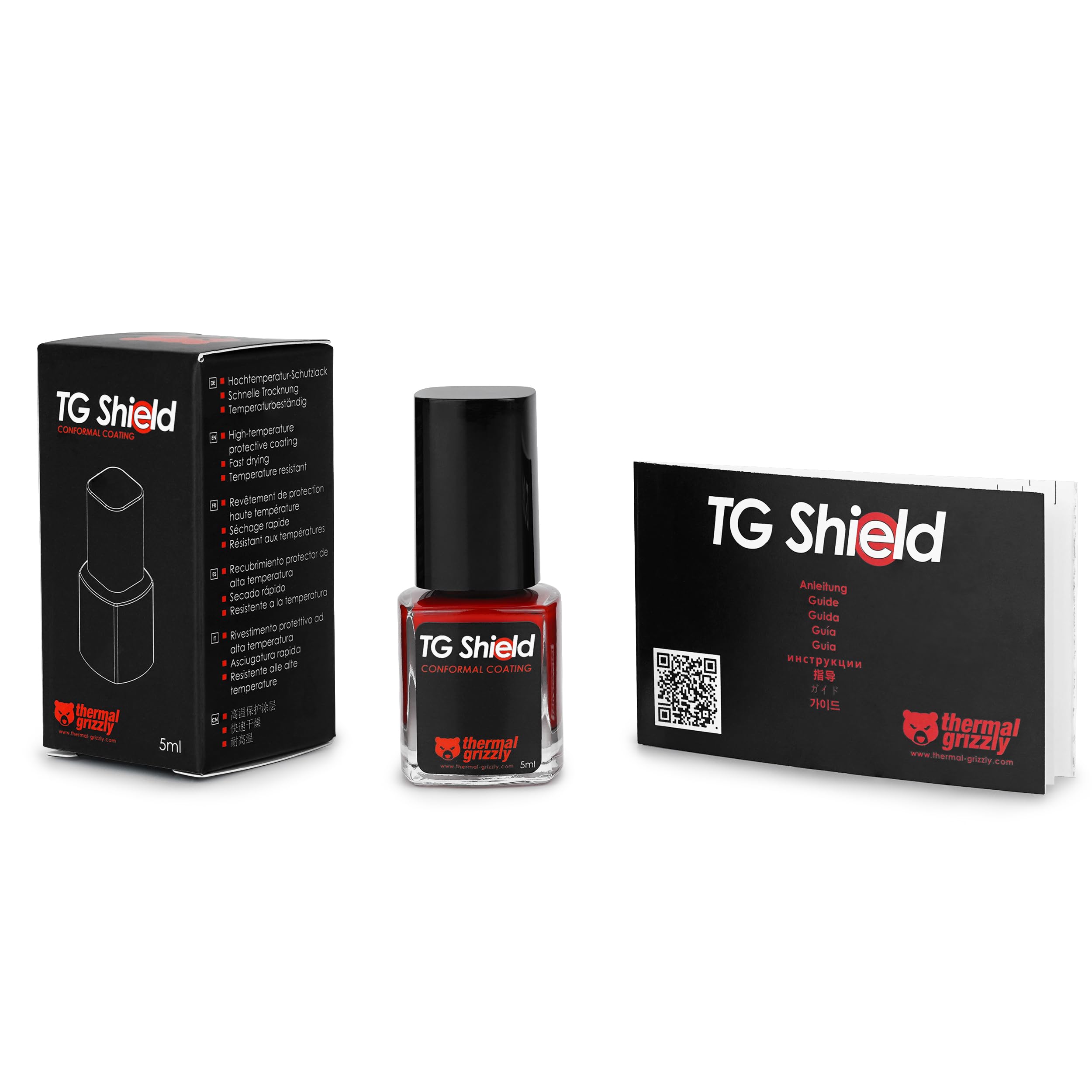 Thermal Grizzly TG Shield (5ml red) - Protects Components From Liquid Thermal Paste and Short Circuits - High Temperature Conformal Coating CPU/GPU/PS4/PS5/Xbox