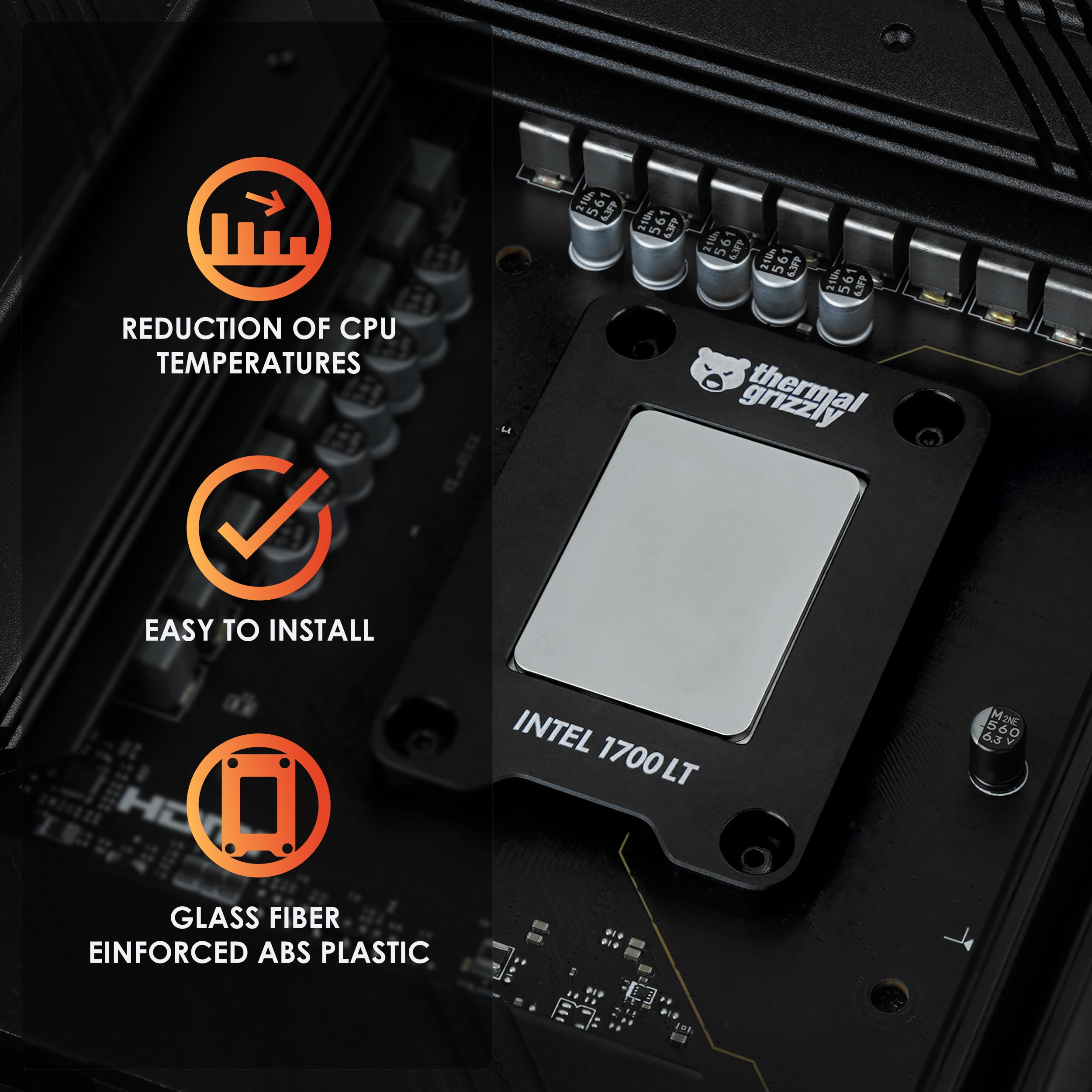 Thermal Grizzly - CPU Contact Frame Intel 13th & 14th Generation - for Optimized CPU Contact Pressure to Improve The Cooling Performance - Easy Install - by der8auer