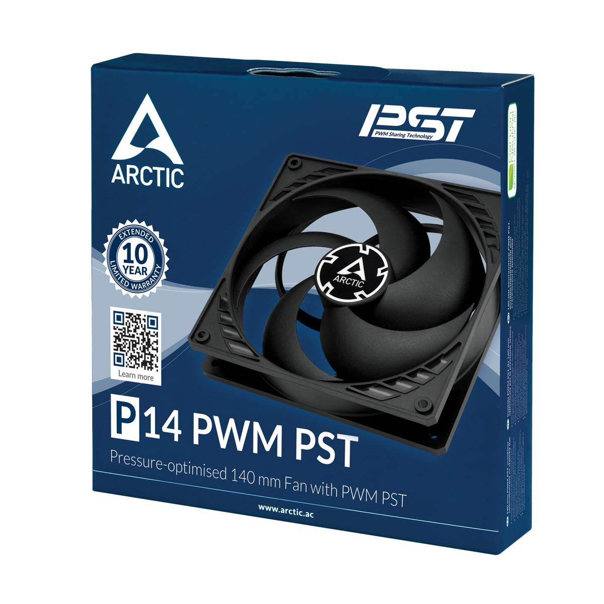 ARCTIC P14 PWM PST - PC Fan, 140mm Case Fan with PWM Sharing Technology (PST), Pressure-optimised, Quiet Motor, Computer, Fan Speed: 200–1700 RPM (0 RPM <5%) - Black