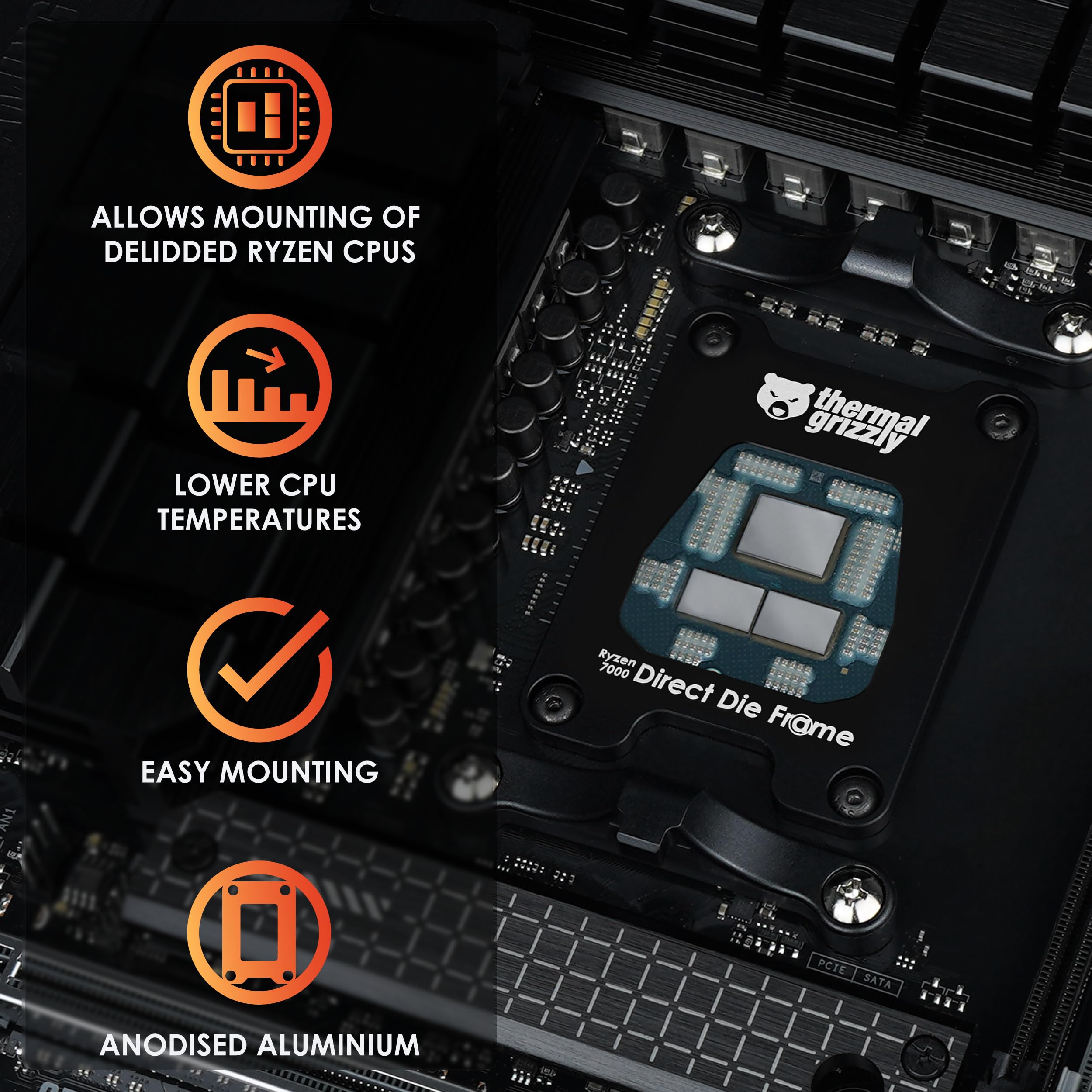Thermal Grizzly Direct Die Frame Ryzen 7000 - for Mounting Ryzen 7000 CPUs Without The Integrated Heatspreader - Made in Germany